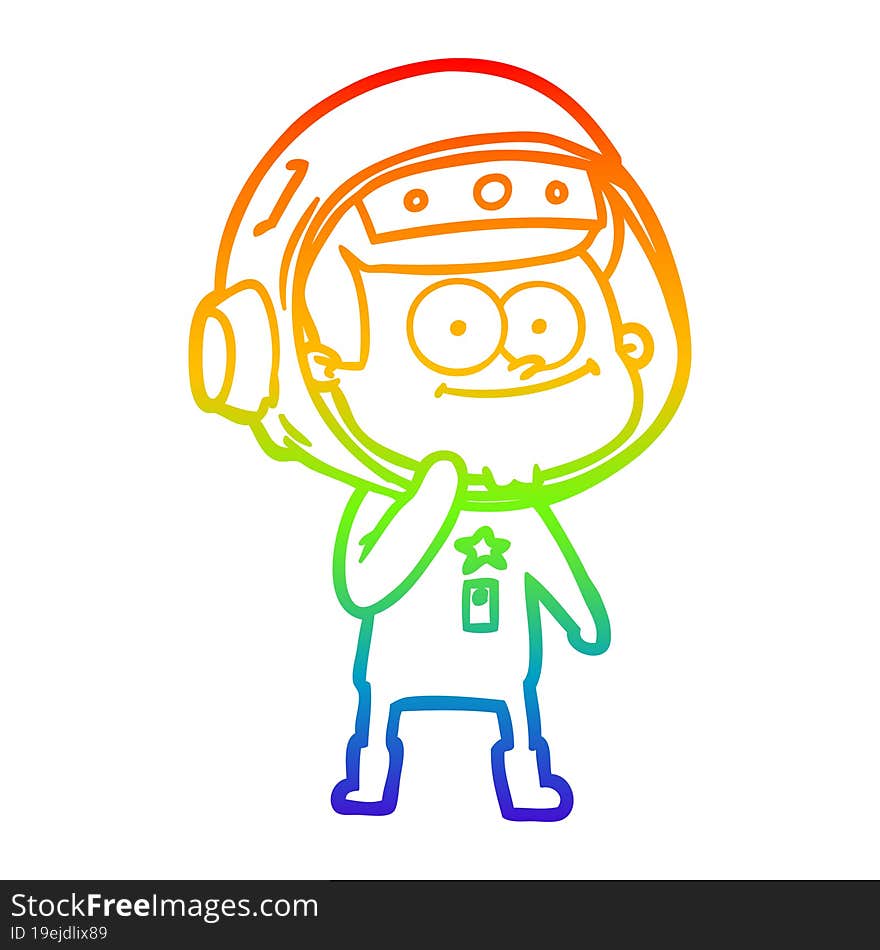 rainbow gradient line drawing of a happy astronaut cartoon