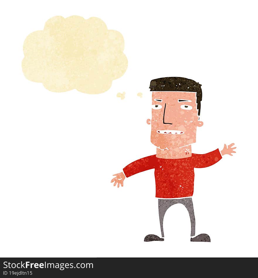 Cartoon Waving Stressed Man With Thought Bubble