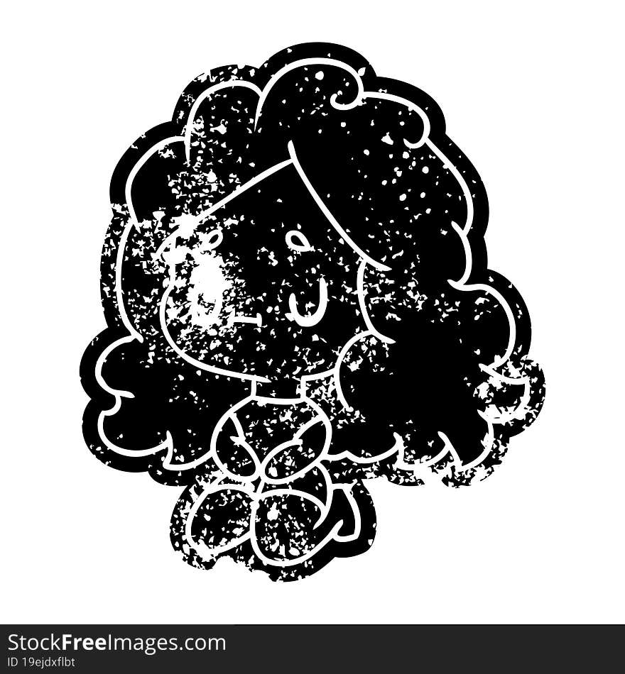 grunge distressed icon of a cute kawaii girl. grunge distressed icon of a cute kawaii girl