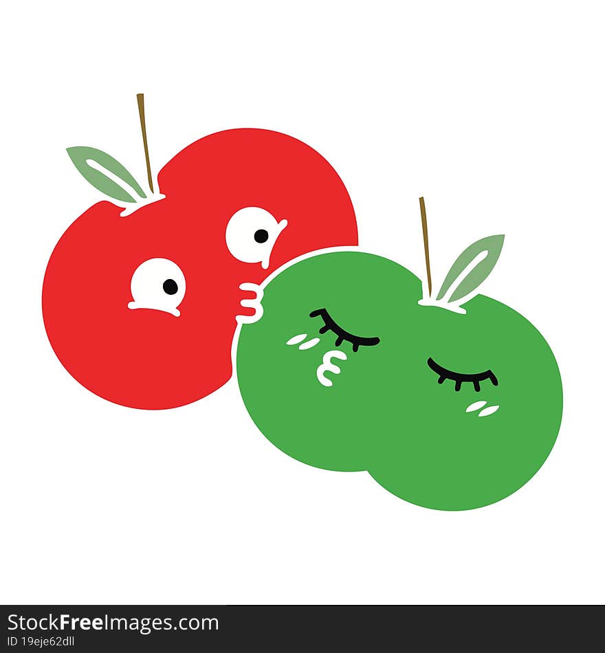 flat color retro cartoon apples