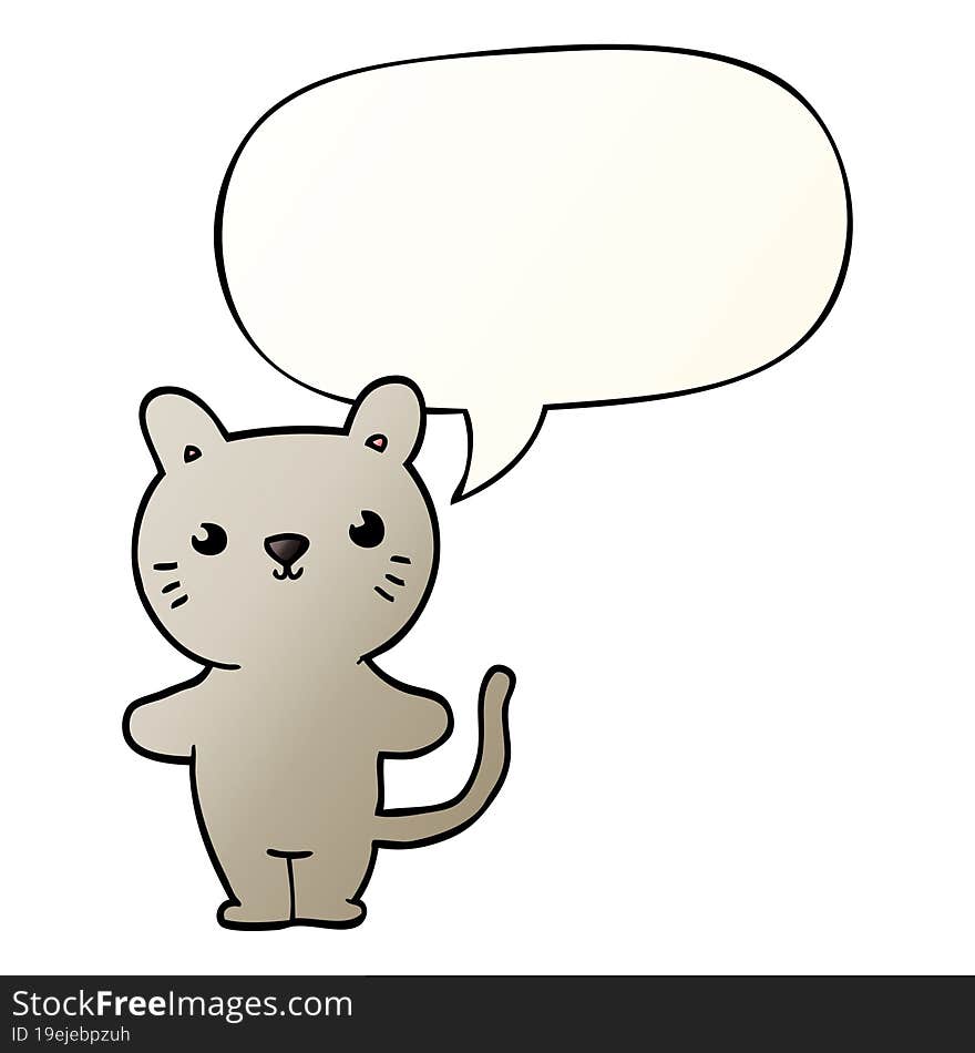 Cartoon Cat And Speech Bubble In Smooth Gradient Style