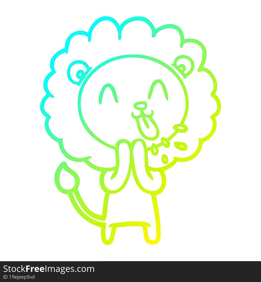 cold gradient line drawing happy cartoon lion