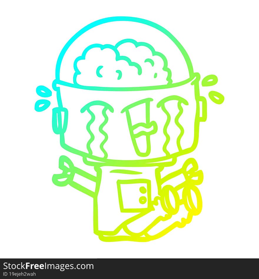 cold gradient line drawing cartoon crying robot