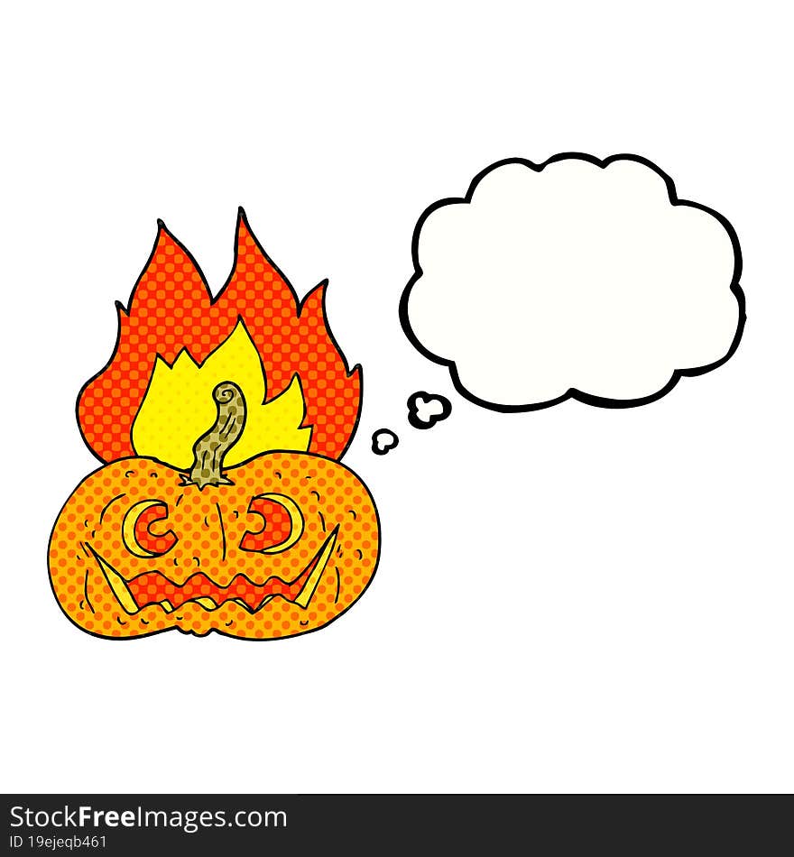 Thought Bubble Cartoon Flaming Halloween Pumpkin