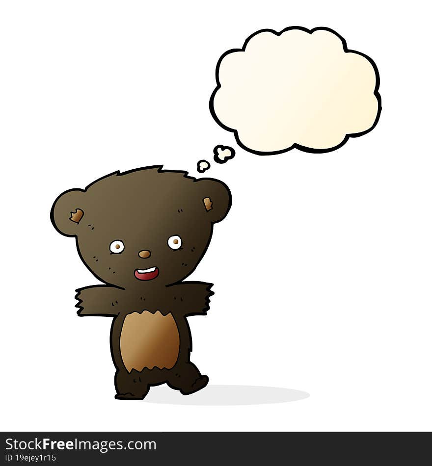 cartoon teddy black bear cub with thought bubble