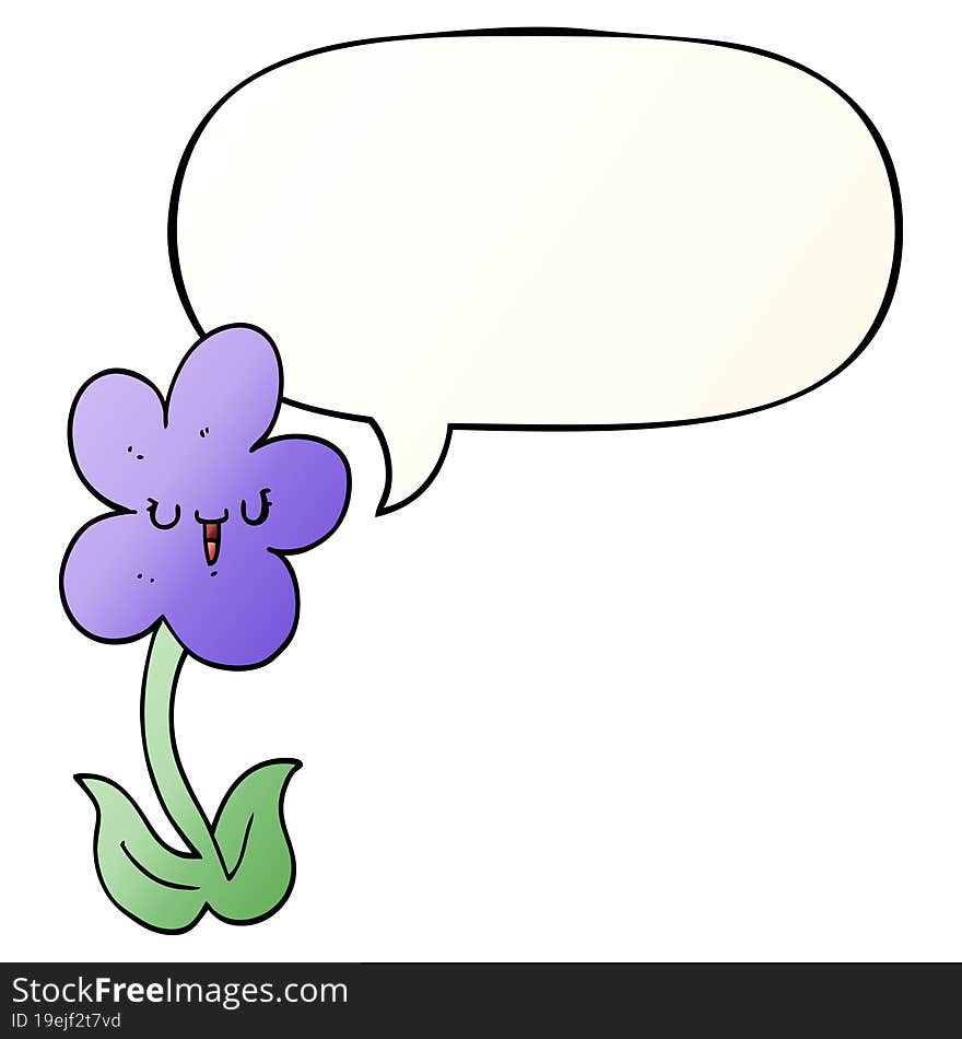 cartoon flower with happy face with speech bubble in smooth gradient style. cartoon flower with happy face with speech bubble in smooth gradient style