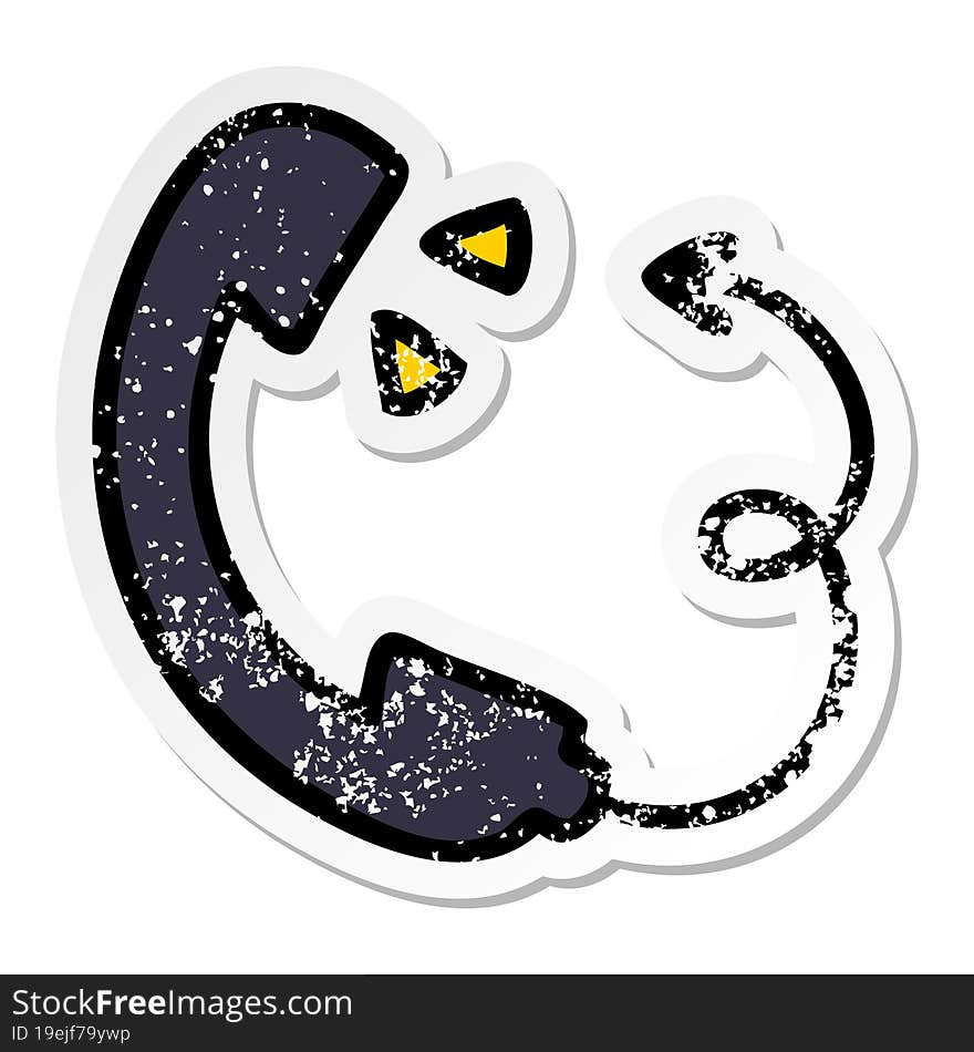 Distressed Sticker Of A Cute Cartoon Telephone Receiver