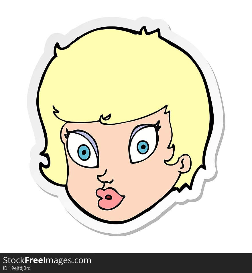 sticker of a cartoon surprised female face