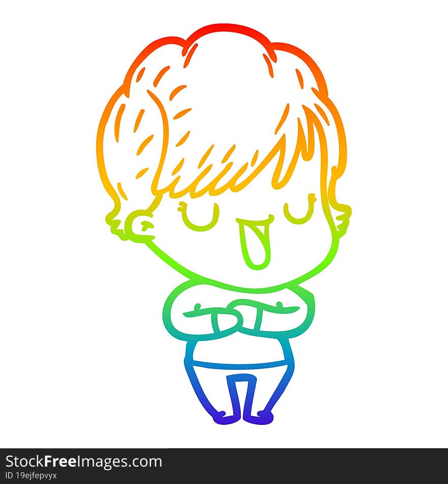 rainbow gradient line drawing of a cartoon woman talking