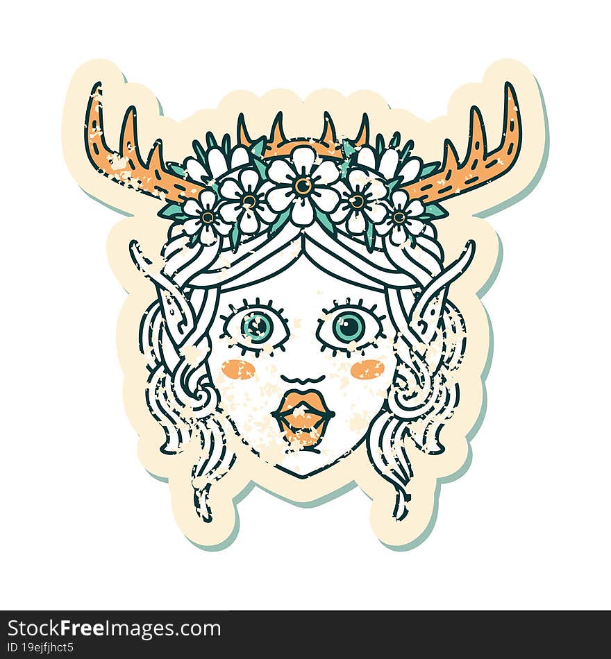 Retro Tattoo Style elf druid character face. Retro Tattoo Style elf druid character face