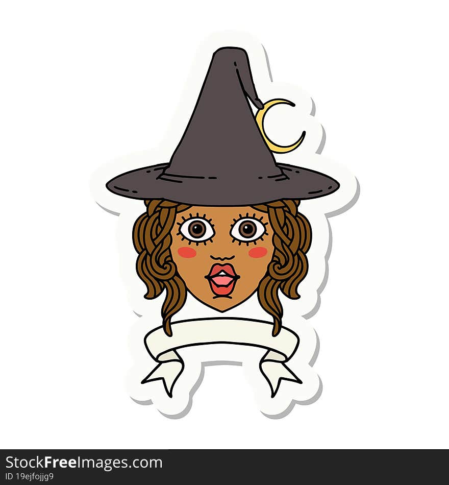 human witch character with banner sticker