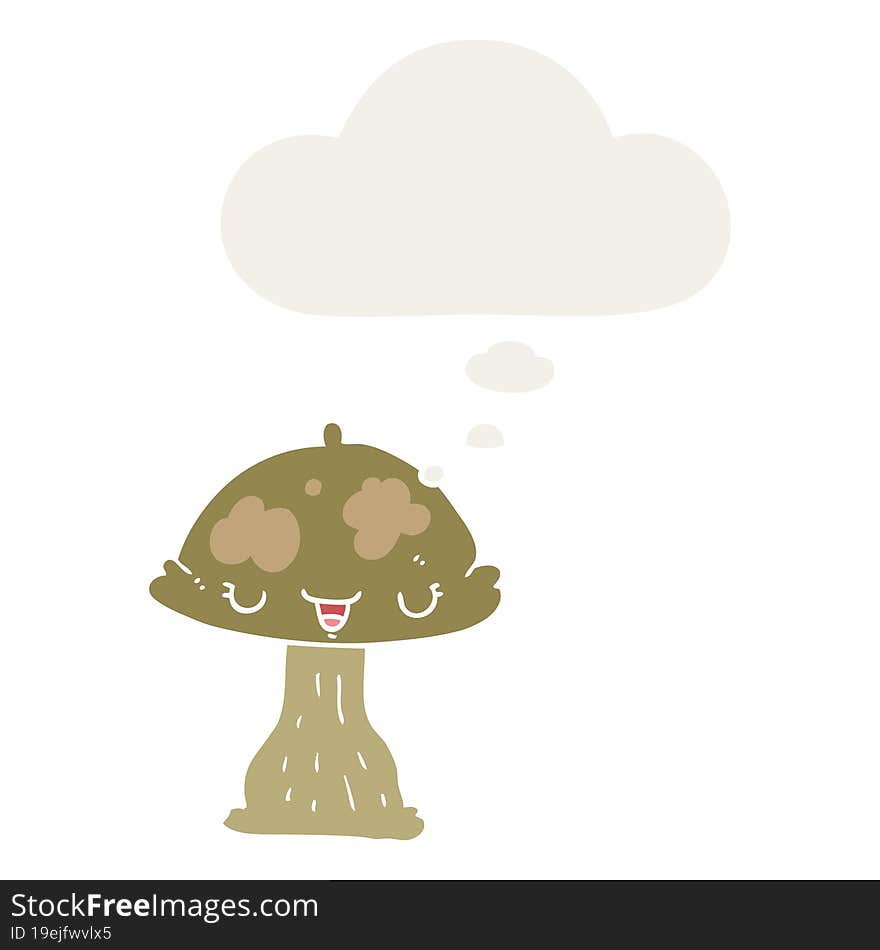 cartoon toadstool with thought bubble in retro style