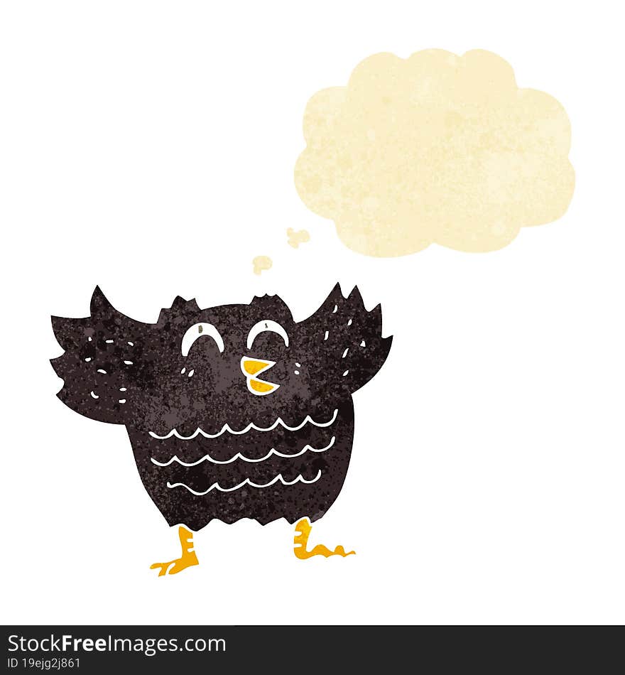 cartoon black bird with thought bubble