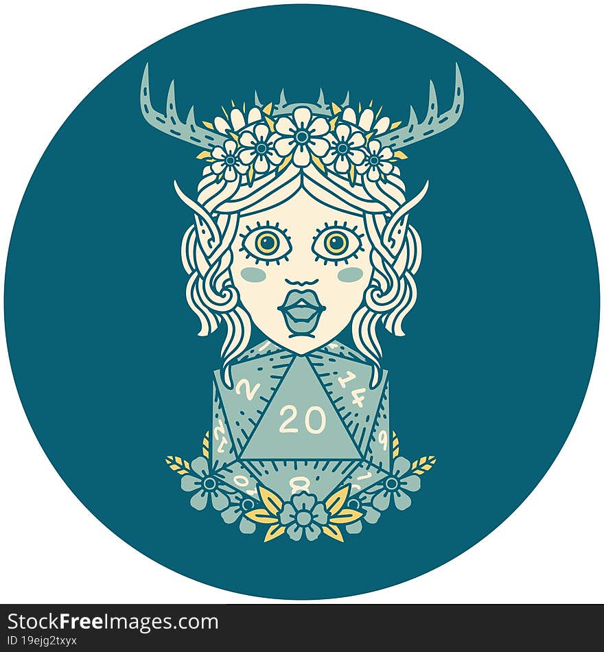 Retro Tattoo Style elf druid character face. Retro Tattoo Style elf druid character face