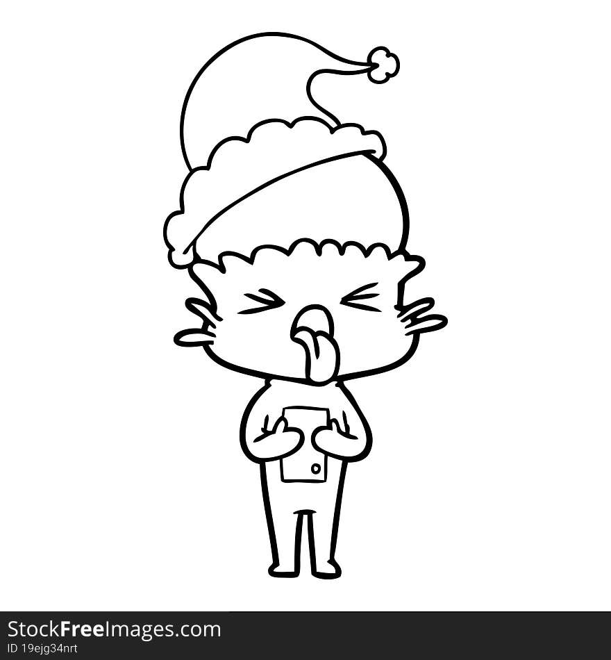 disgusted line drawing of a alien wearing santa hat