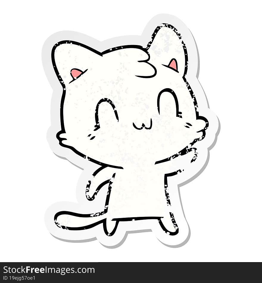 distressed sticker of a cartoon happy cat