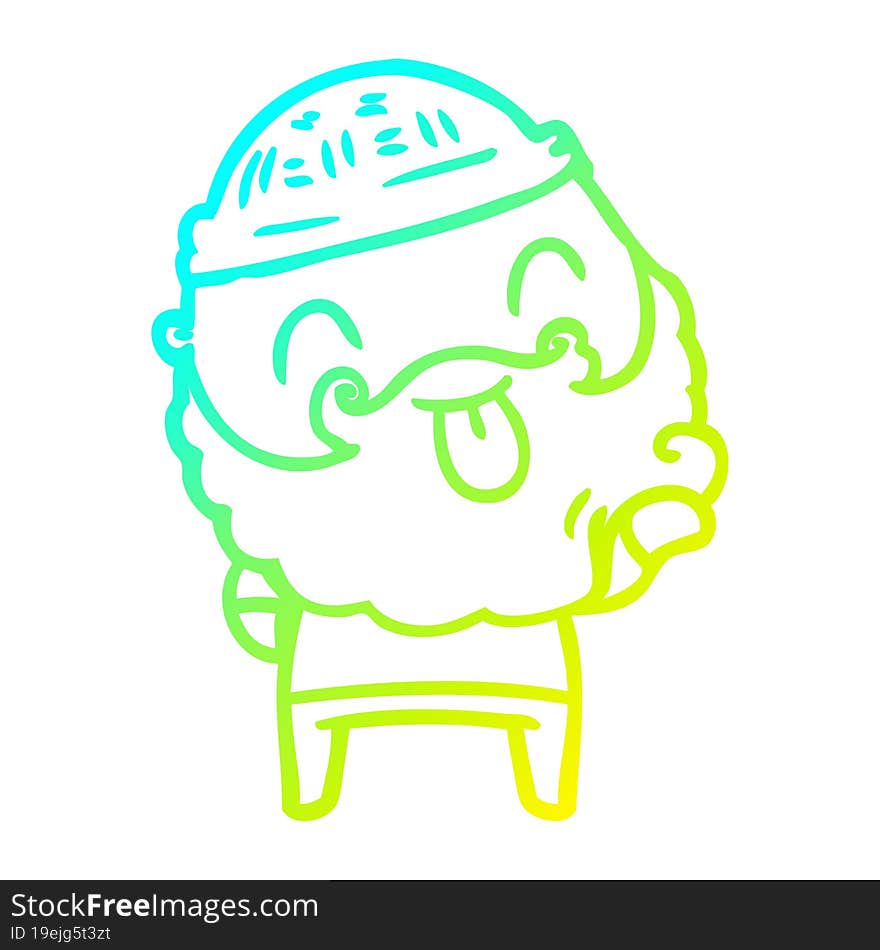 cold gradient line drawing man with beard sticking out tongue