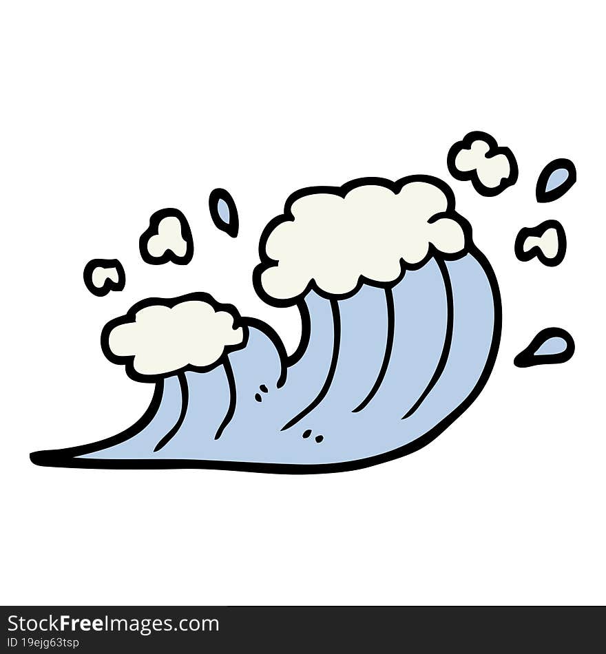 hand drawn doodle style cartoon wave crashing