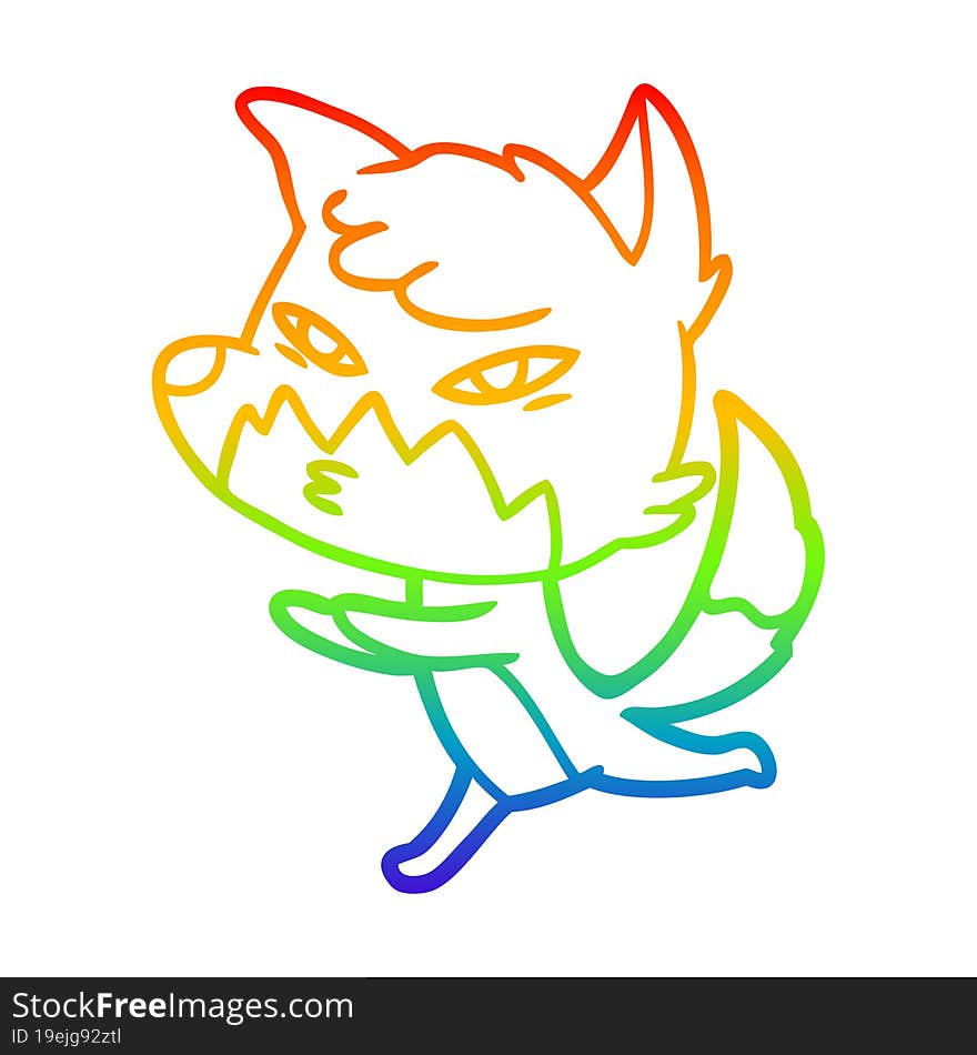 Rainbow Gradient Line Drawing Clever Cartoon Fox