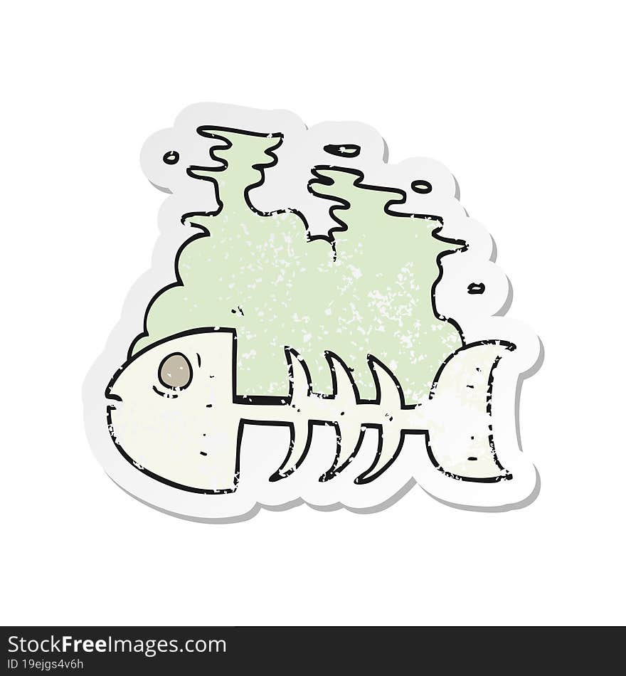 retro distressed sticker of a cartoon fish bones