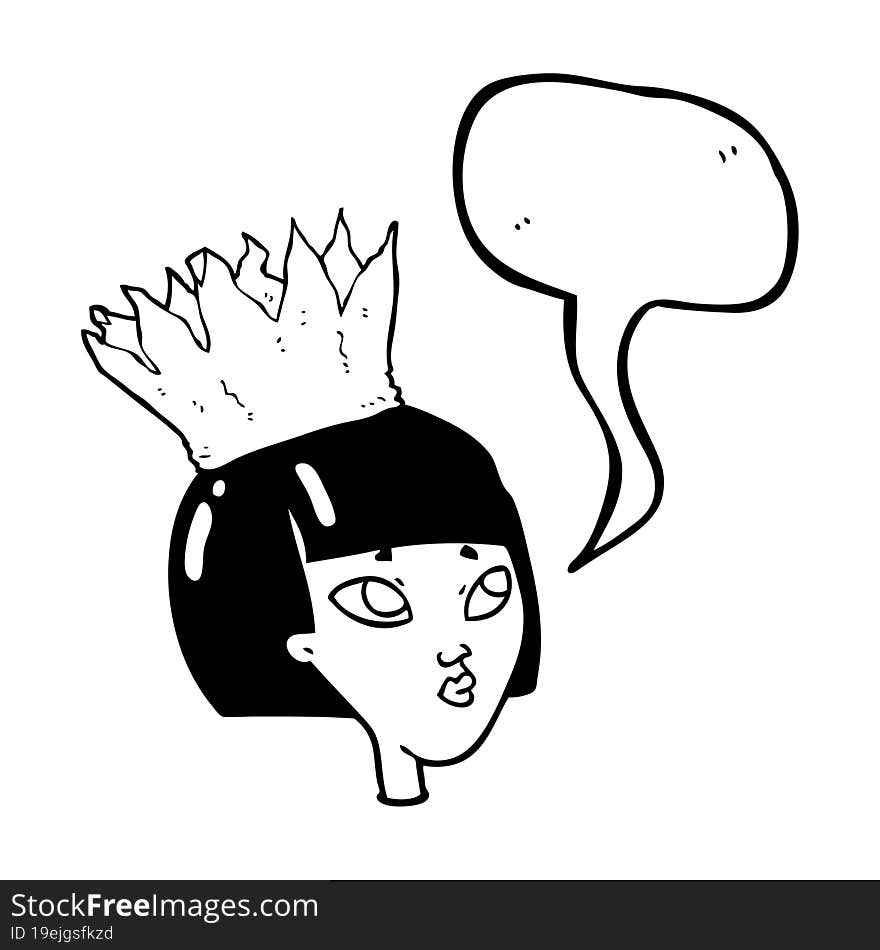 speech bubble cartoon woman wearing paper crown