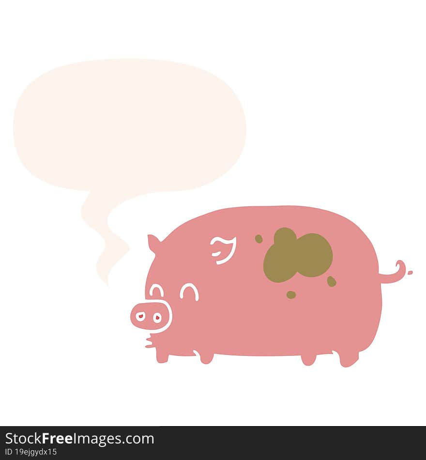 Cute Cartoon Pig And Speech Bubble In Retro Style