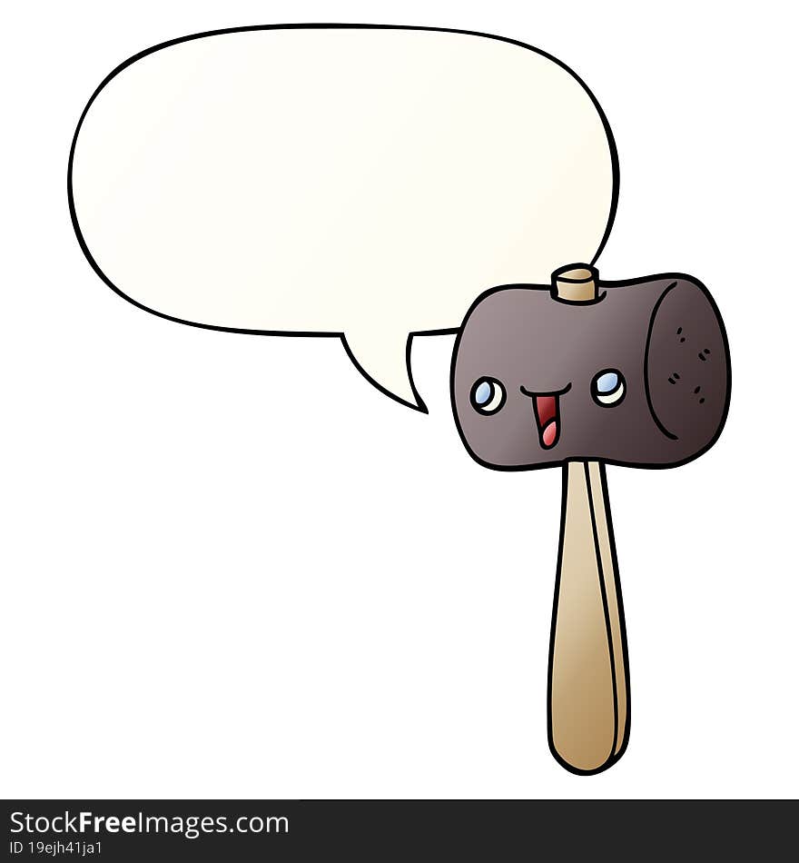 cartoon mallet and speech bubble in smooth gradient style