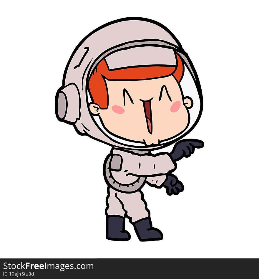 happy cartoon astronaut pointing. happy cartoon astronaut pointing