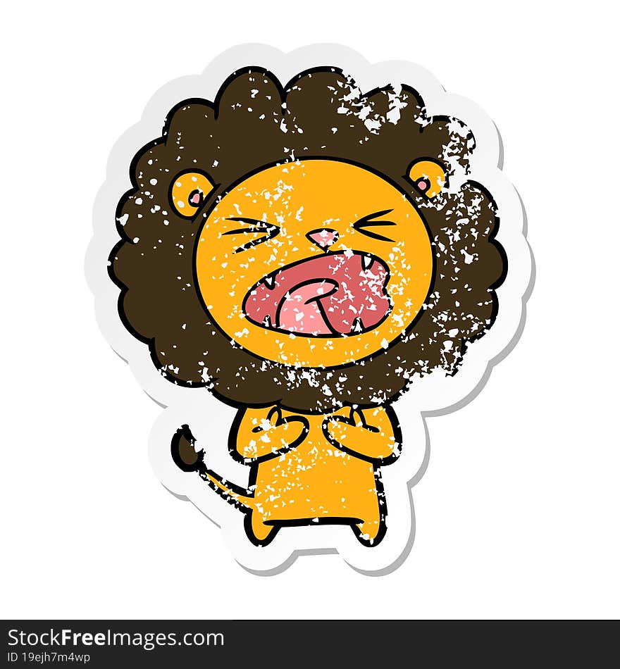 distressed sticker of a cartoon lion