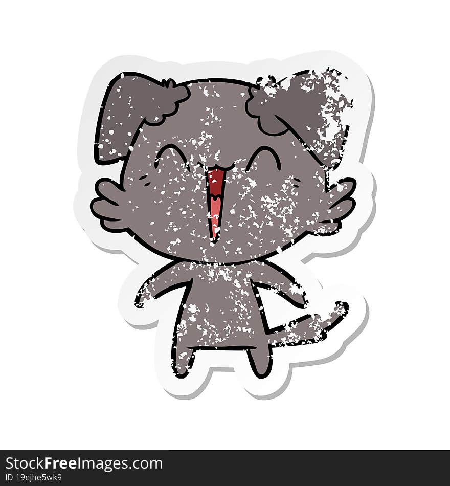 distressed sticker of a happy little dog cartoon