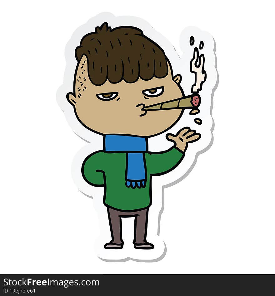 sticker of a cartoon man smoking