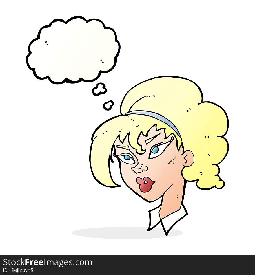 cartoon pretty woman with thought bubble