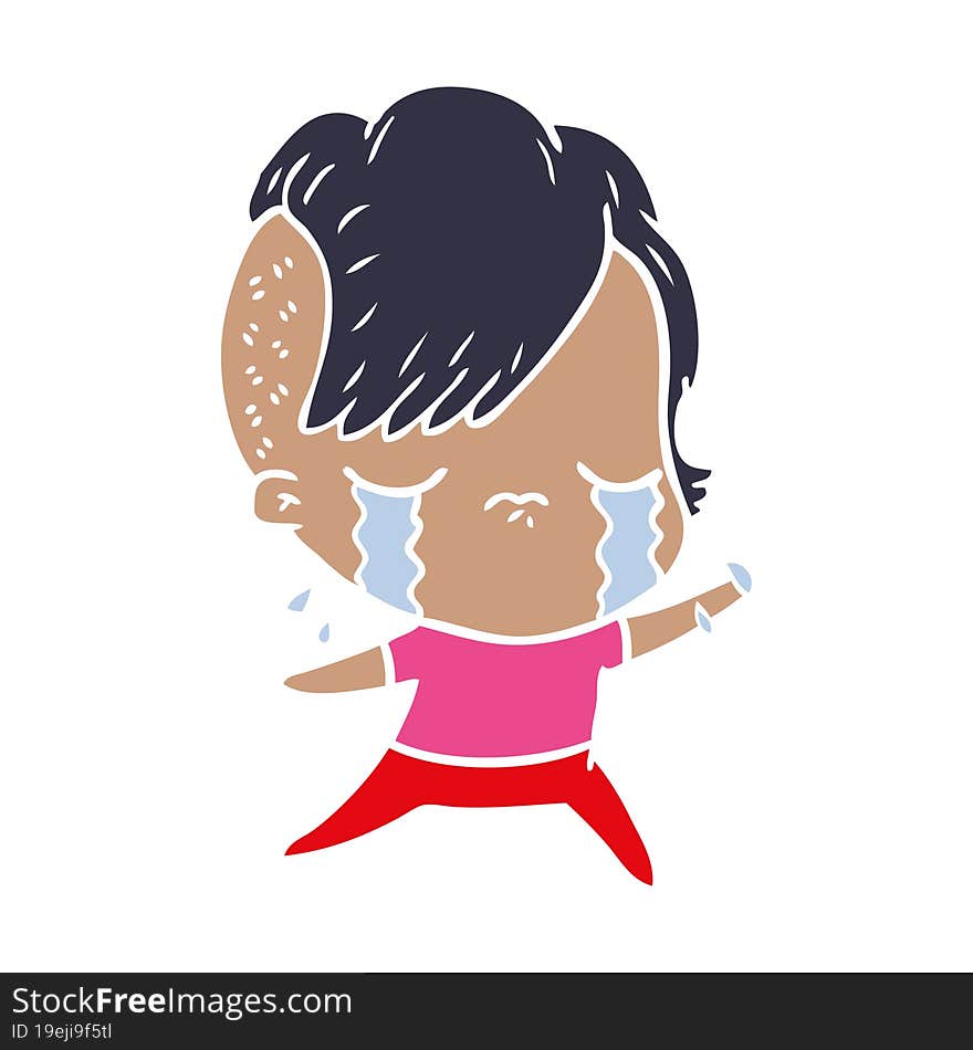 flat color style cartoon crying girl