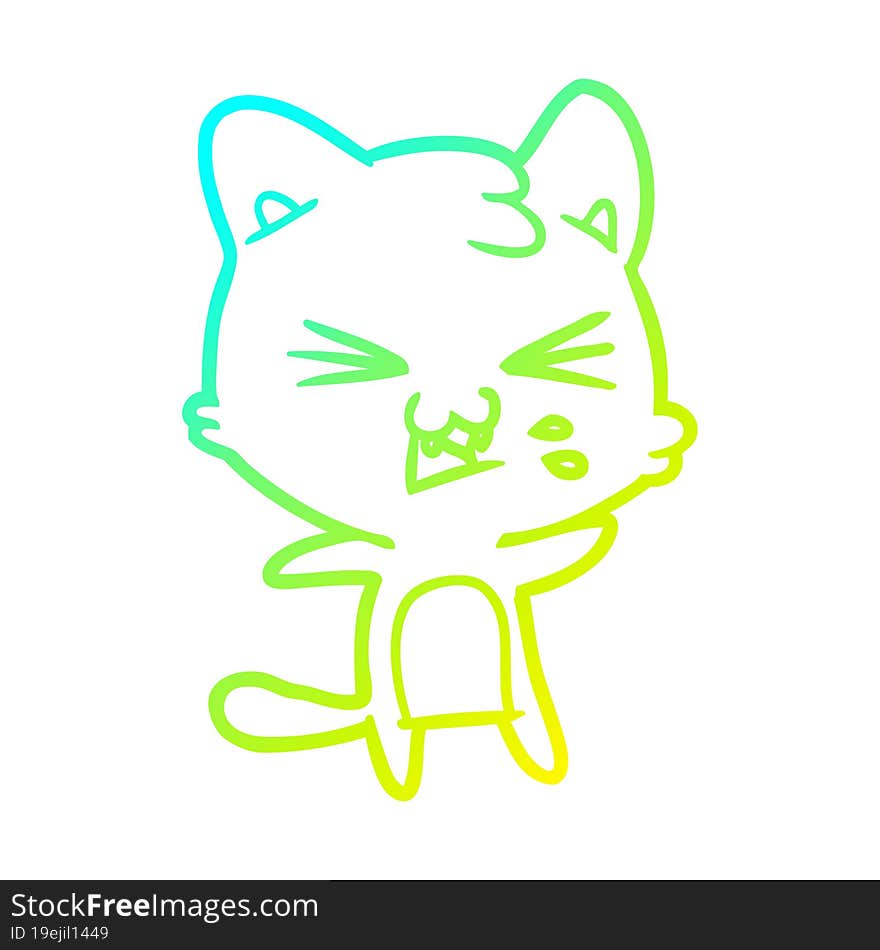 cold gradient line drawing cartoon cat hissing