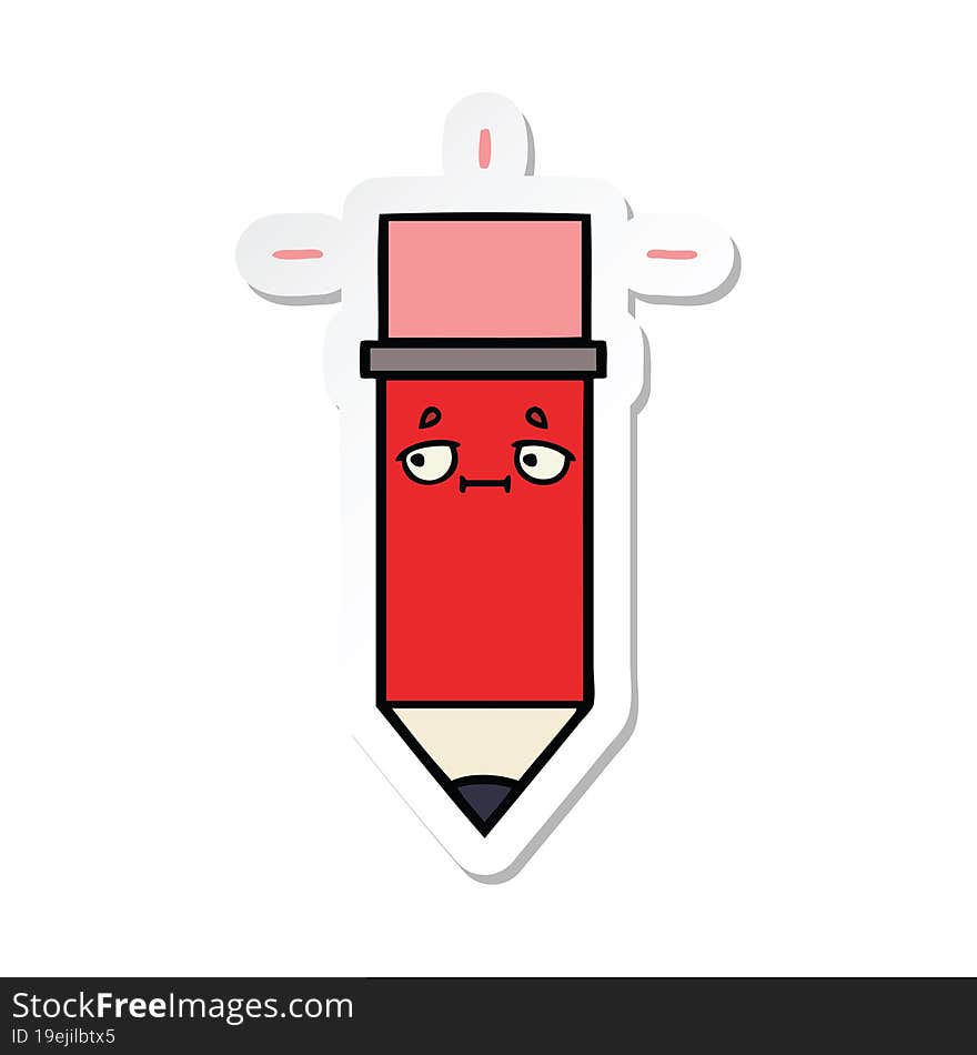 Sticker Of A Cute Cartoon Pencil