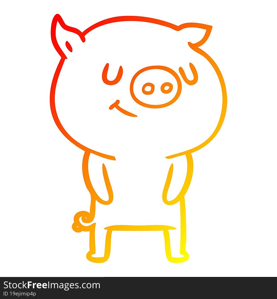 warm gradient line drawing happy cartoon pig