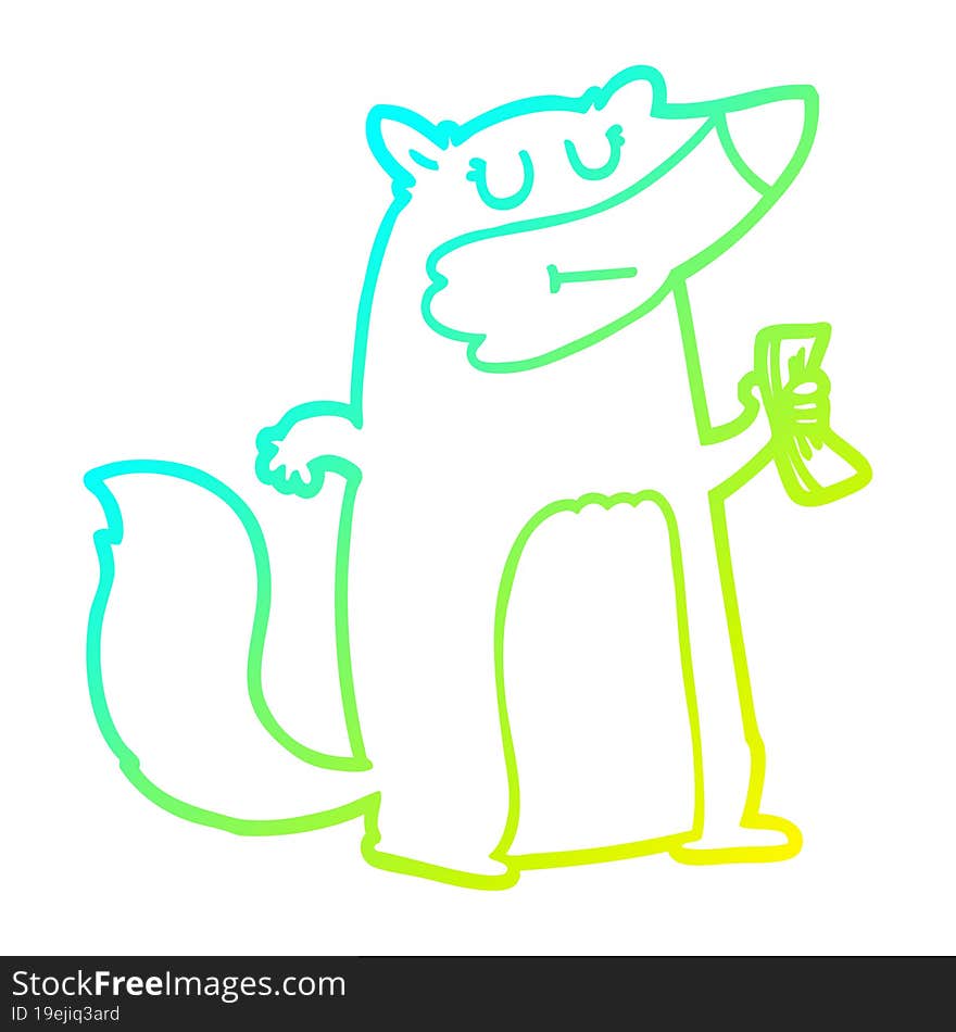 cold gradient line drawing cartoon badger holding cash