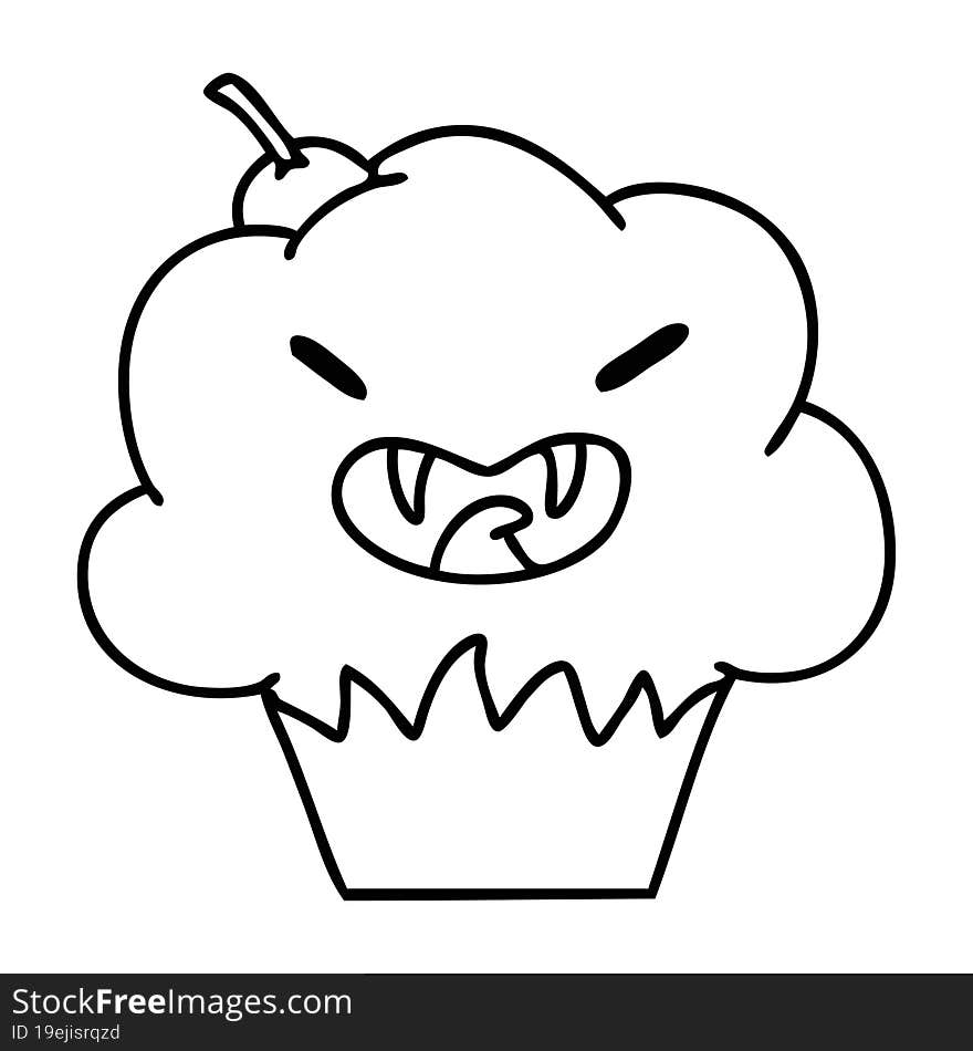 line doodle of a spooky halloween vampire muffin. line doodle of a spooky halloween vampire muffin