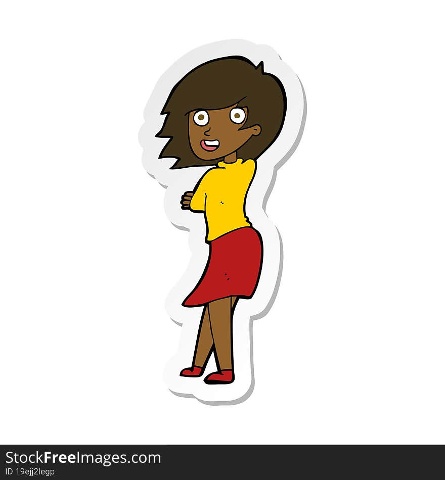 Sticker Of A Cartoon Happy Woman