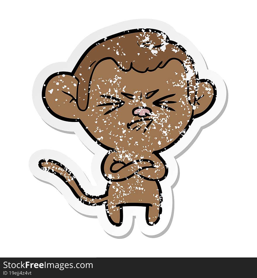 distressed sticker of a cartoon annoyed monkey