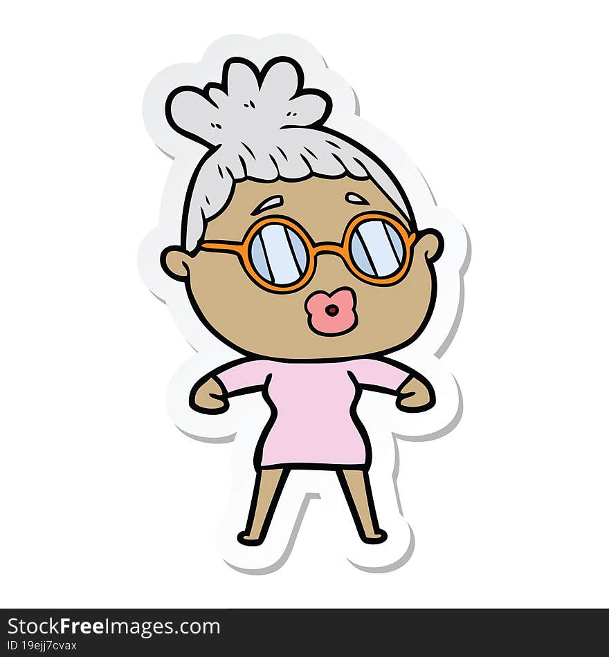 sticker of a cartoon woman wearing spectacles