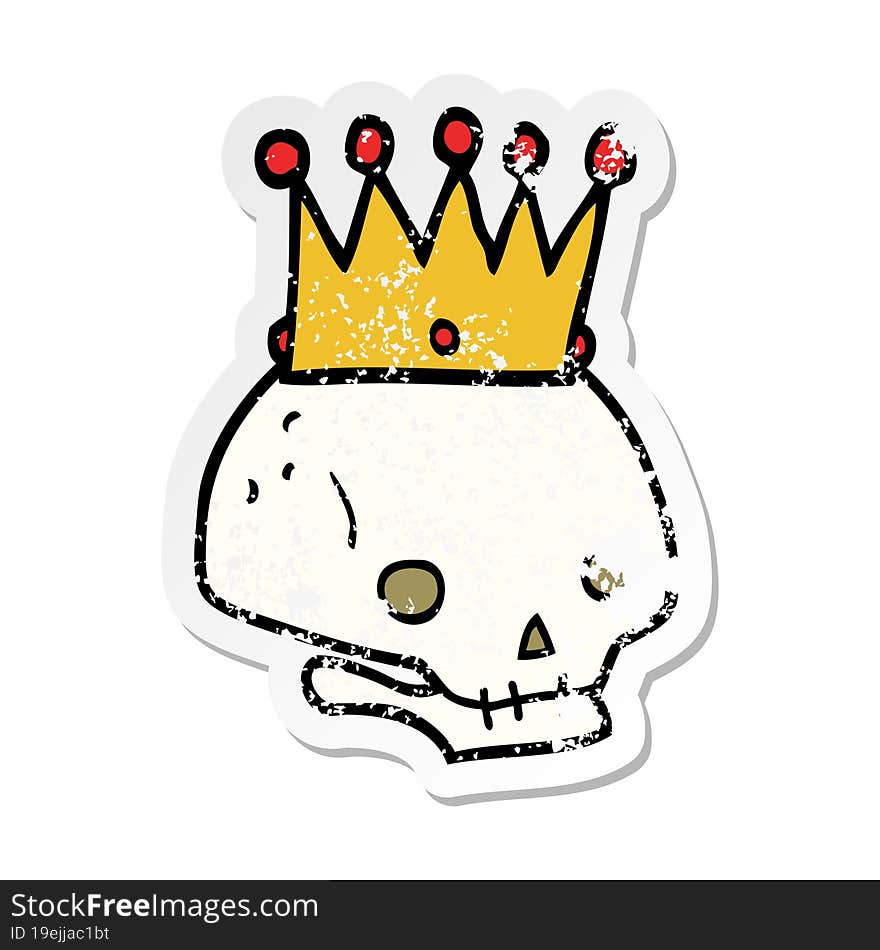 distressed sticker of a cartoon skull with crown