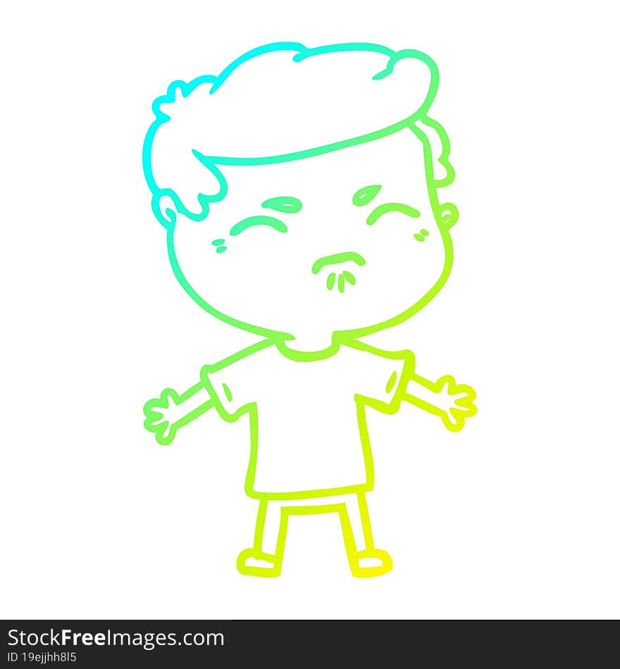 cold gradient line drawing of a cartoon annoyed man