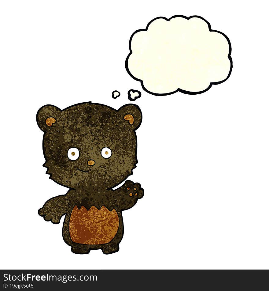 Cartoon Black Bearcub Waving With Thought Bubble