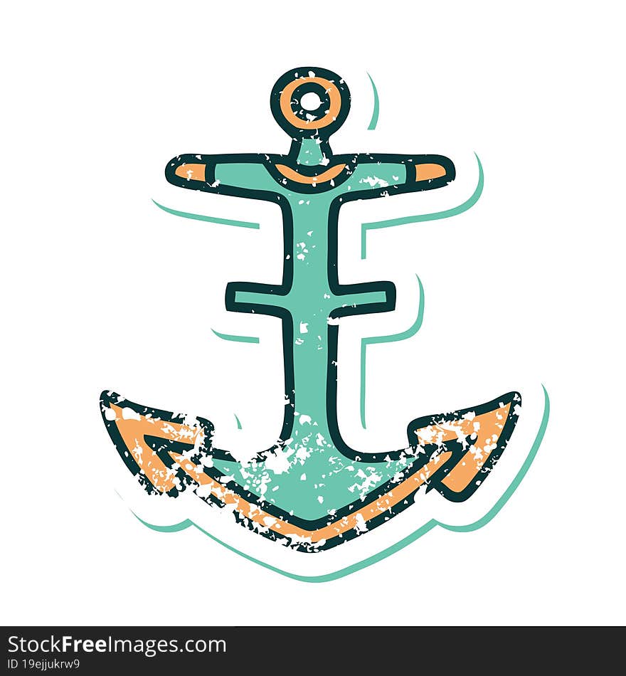 distressed sticker tattoo style icon of an anchor