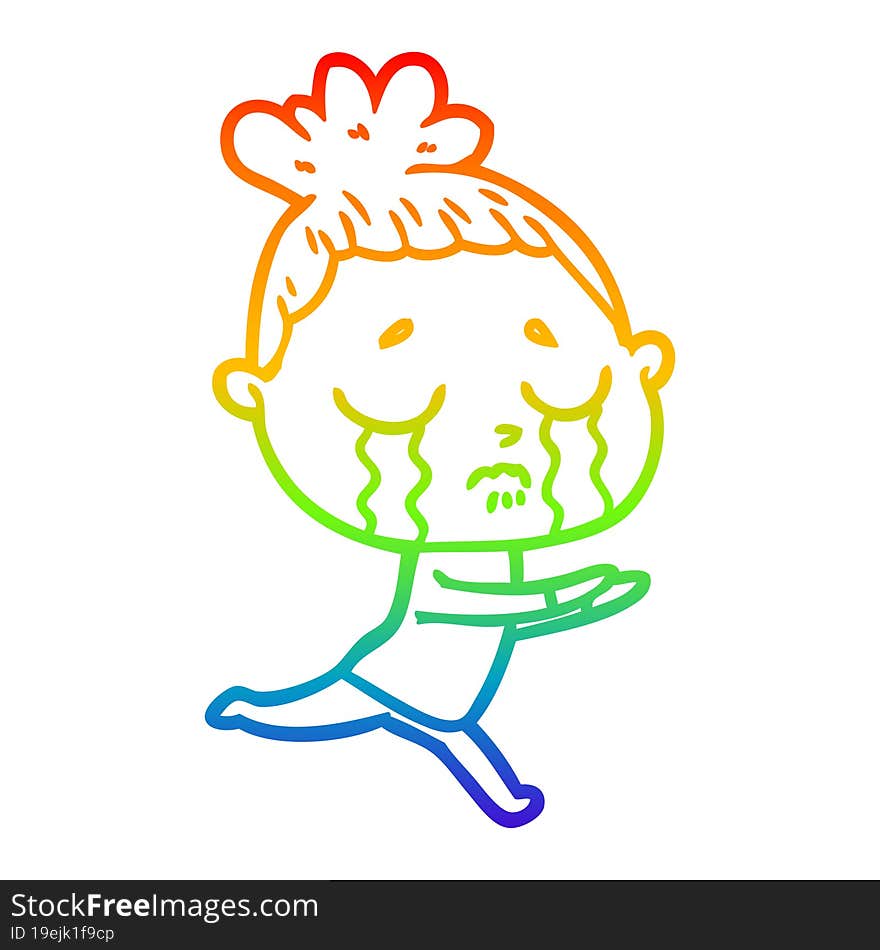 rainbow gradient line drawing of a cartoon crying woman