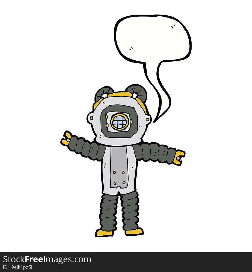 cartoon deep sea diver with speech bubble