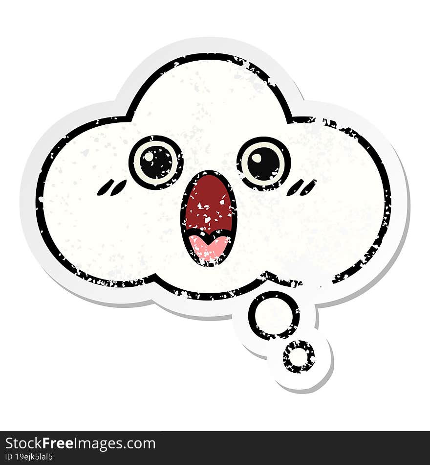 distressed sticker of a cute cartoon thought bubble