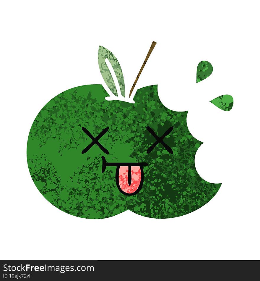 retro illustration style cartoon juicy apple