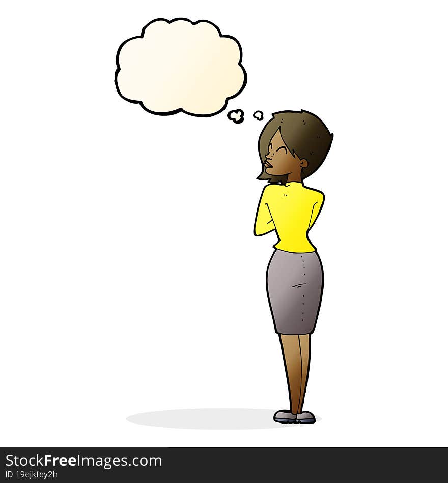 cartoon businesswoman ignoring with thought bubble